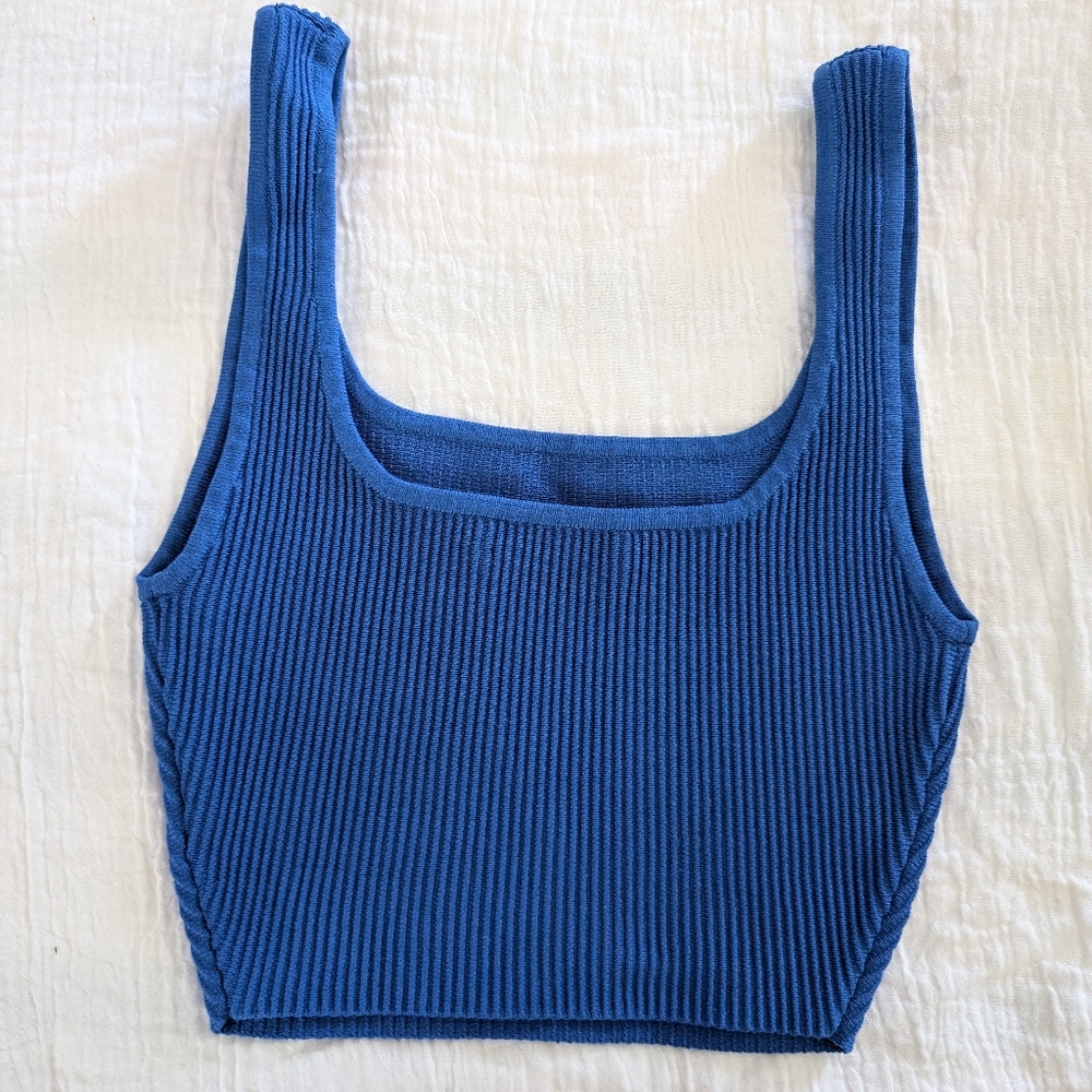 Babaton Blue Ribbed Crop Top